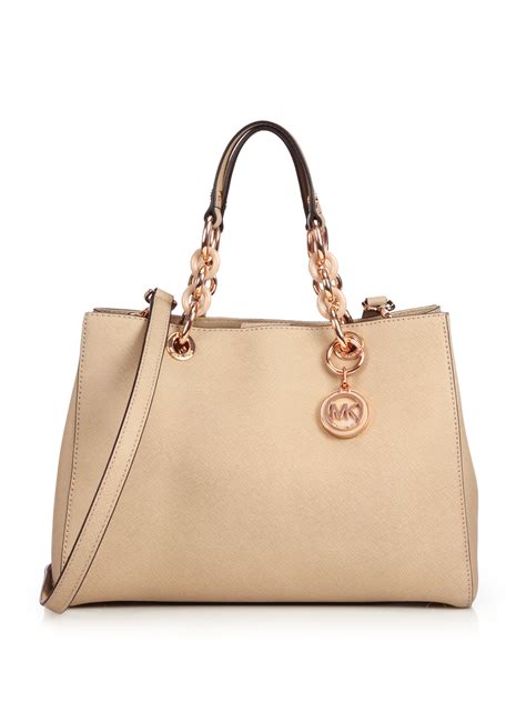 Michael Michael Kors Cynthia Medium Saffiano Satchel In Blush